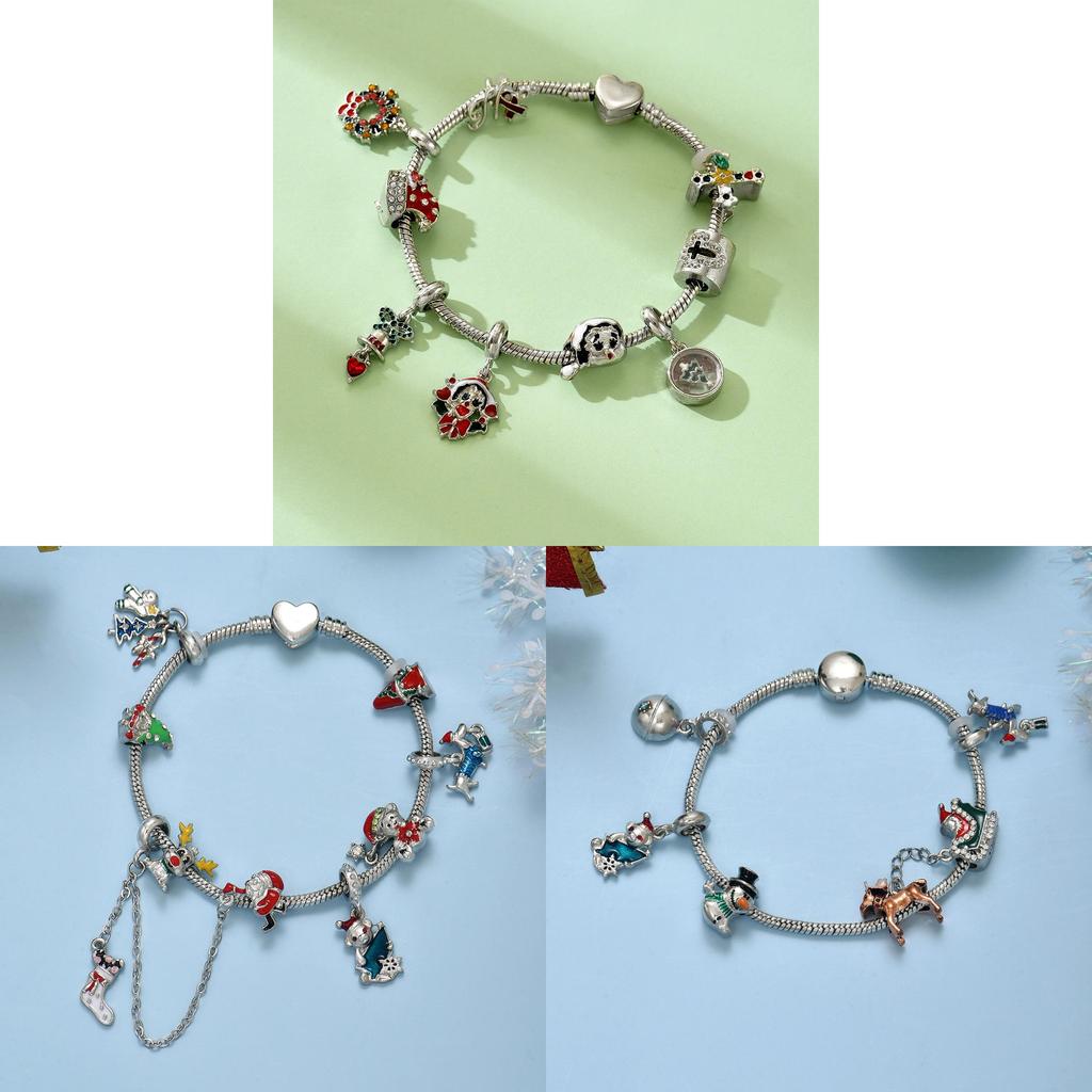 Christmas Holiday Bracelet Set With Cartoon Santa Bells For Unisex Gift Giving