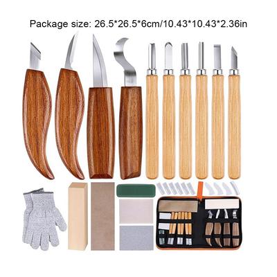 17Pcs Wood Carving Kit Wood Carving Tools Hand Carving Knife Set with Needle File Wood Spoon Carving Kit for Beginners