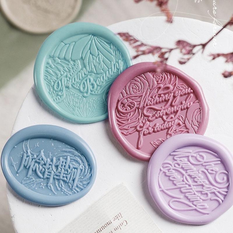 Wax Seal Stamp-Words Phrases Sealing Wax Stamp Flower Sealing Stamp for Envelope Wedding Invitations Card Decorations