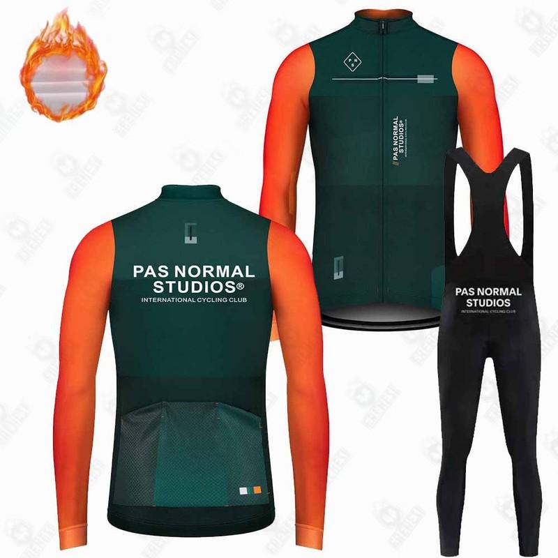 Winter Fleece Cycling Set Long Sleeve Bib Pants Thermal Outdoor Bike Wear Road Mountain Biking