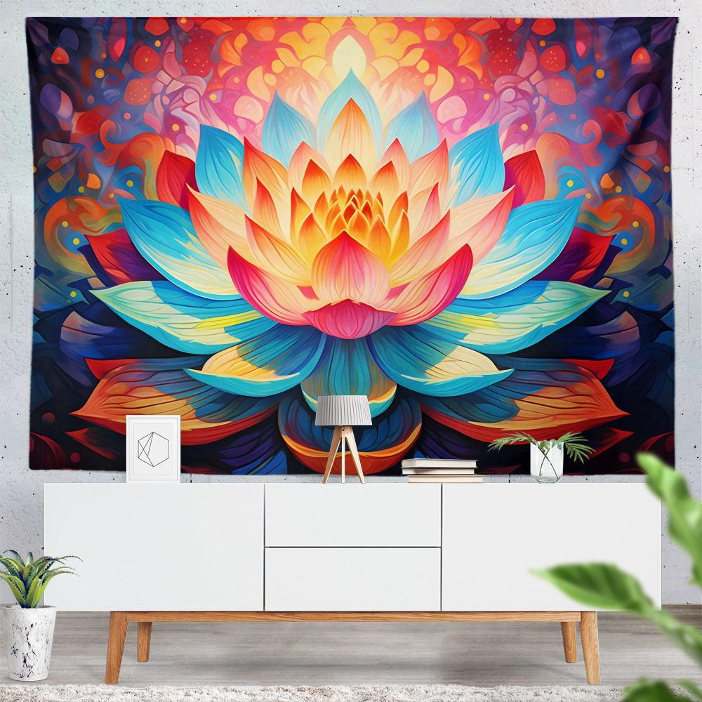 Painted Lotus Tapestry, Bedroom Wall Covering, Living Room and Study Decoration Cloth, Wall Tapestry, Background Cloth