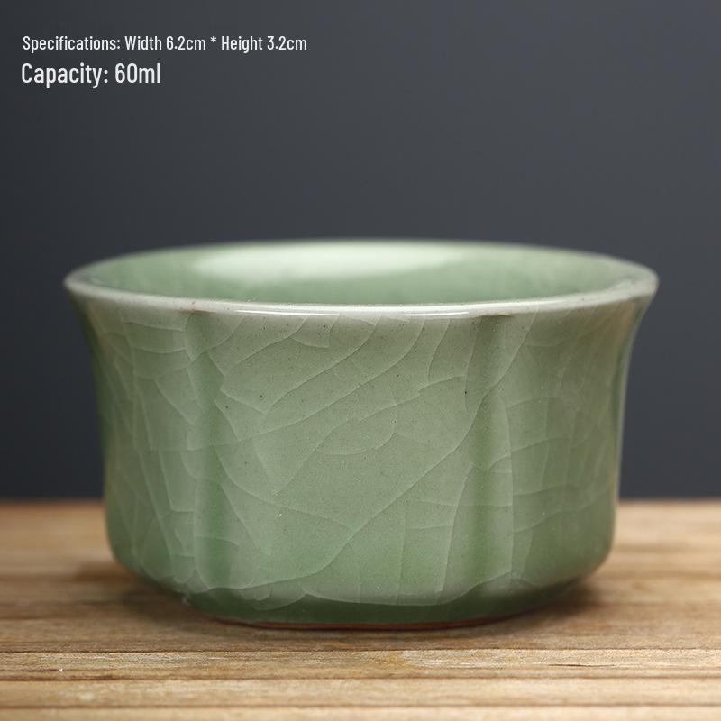 Ru Kiln Master Crackled Porcelain Tea Tasting Cup - Ceramic Kung Fu Tea Set and Business Gift