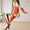 Women Plus Size White Orange Black Geometric Printed Half Zip Long Sleeve Two Piece Pants Set