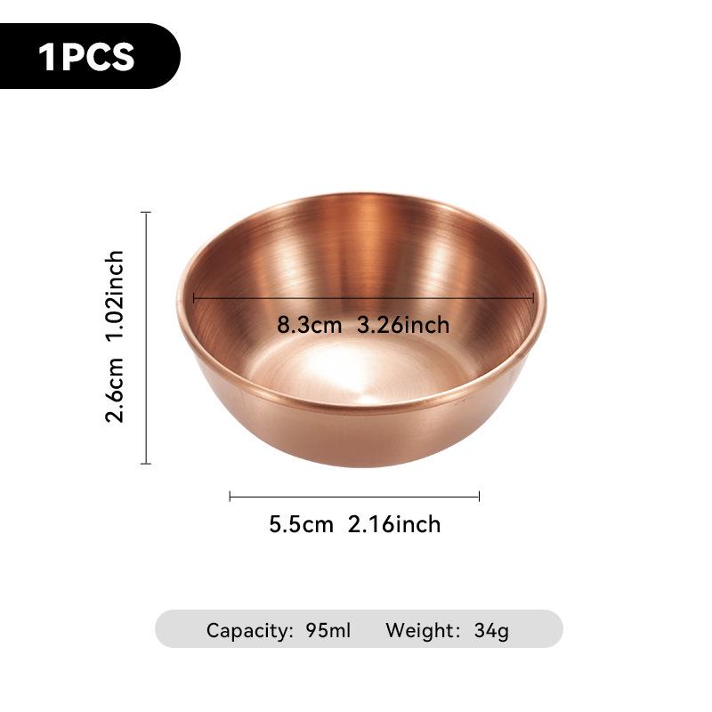 4-Piece Set of Gold 304 Stainless Steel Round Seasoning & Dipping Bowls for Soy Sauce