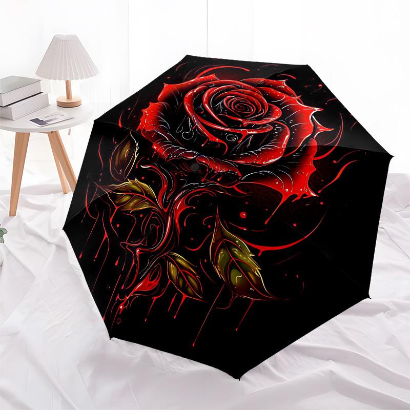 

1pc Gothic Red Rose Illustration Umbrella with Plastic Handle,Compact & Stylish,Cartoon Pattern,Outdoor UmbrellaPT434