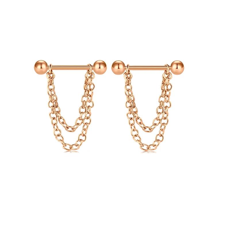 1 Stück Sexy Kette Brustwarzenring 14G Barbell Stern Schild Körperschmuck Damen Piercing