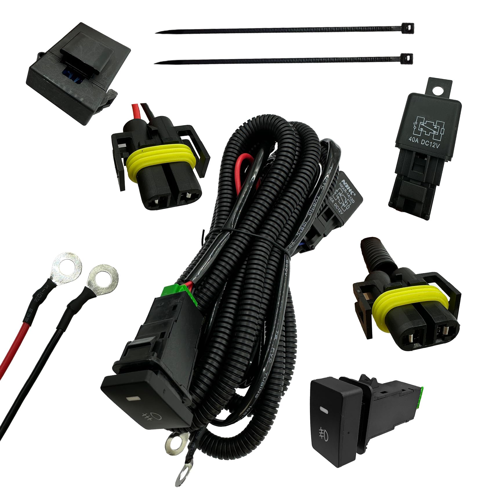 

OTORAM Fog Lamp Relay Harness Kit with LED Universal Fit for Aftermarket Installation Switch, H11/H8/H16 Compatible, Toyota, Nissan, Honda, Suzuki,