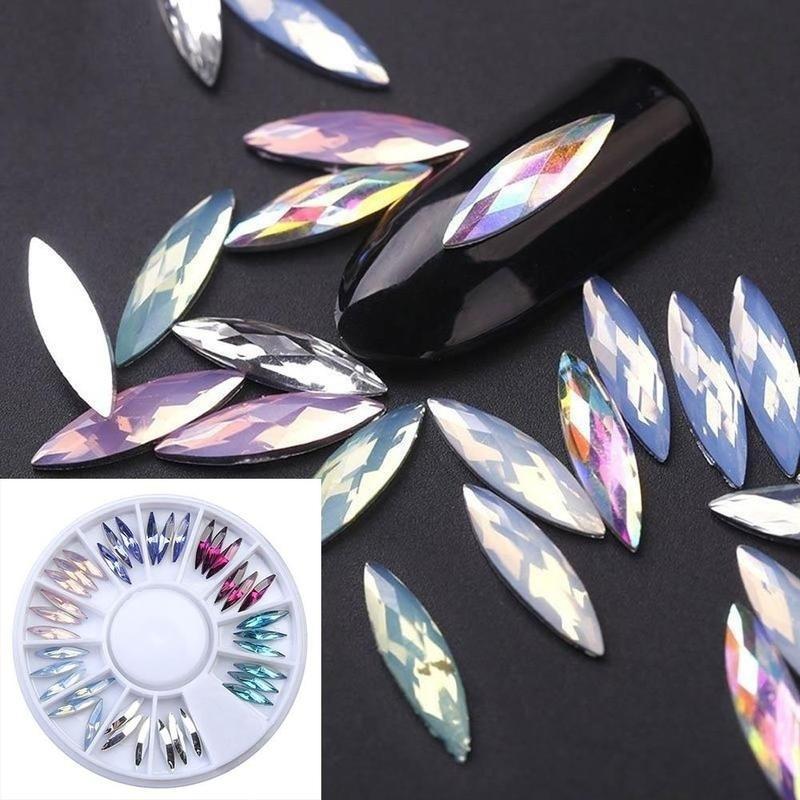 3D Nail Decoration KIt   Nail Rhinestone Colorful Marquise Flat Bottom Nail Rhinestone Stud Nail  Art