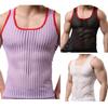 O-Neck Sleeveless Solid Color Men Vest Striped Racerback Male Mesh Sexy Transparent Bottoming Vest Home Wear