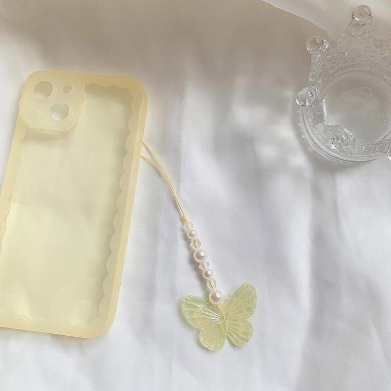 Y2k Girl Heart Butterflies Tassels Pendant Crystal Acrylic Bead Keychain Sweet Car Bag Accessory Phone Shell Pendant
