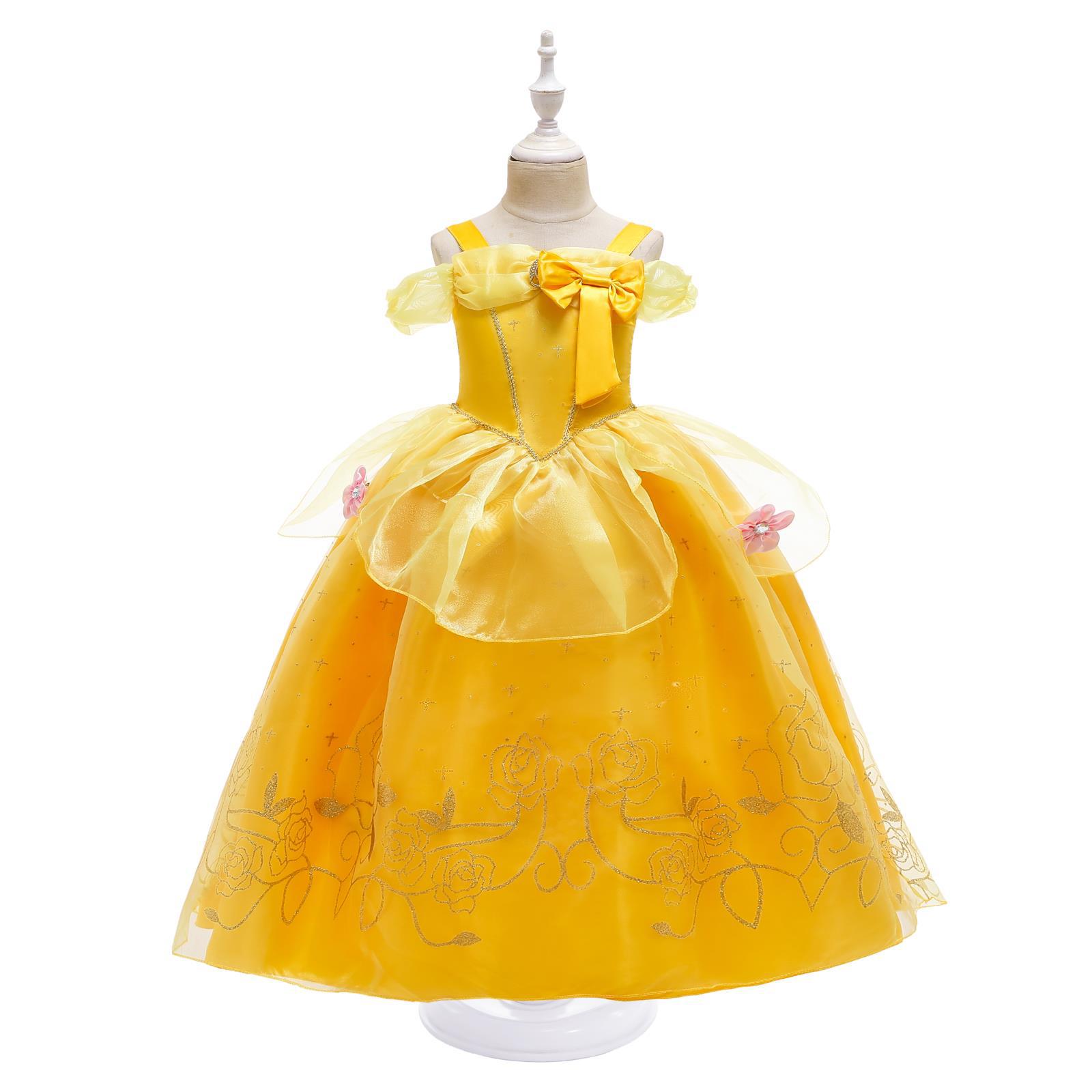 

Kids Princess Dresses Girls Belle Party Costume Children Halloween Christmas Party Elegant Dress 150cm
