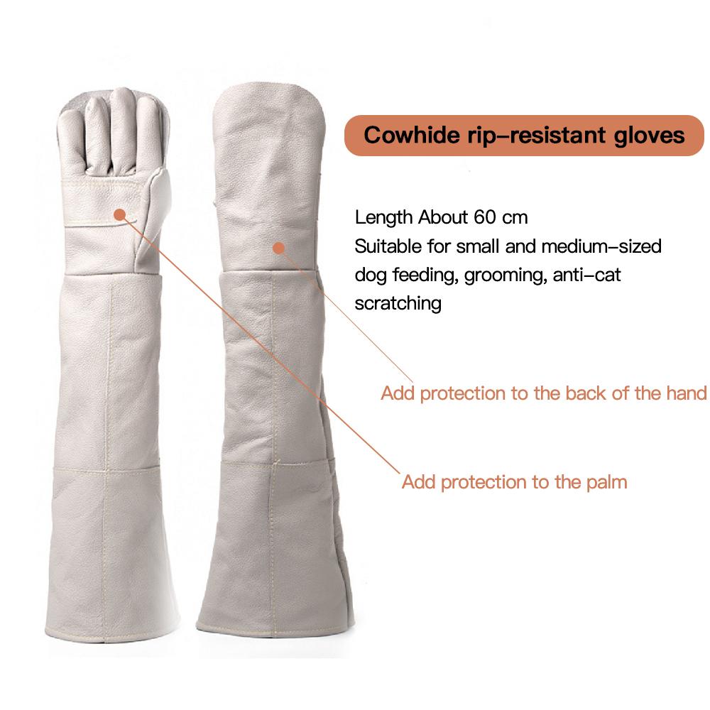 Nieuwe Anti-bijt Veiligheidsbijthandschoenen voor Vangen Hond Kat Reptiel Dier Ultra Lange Lederen Witte Huisdieren Grijpen Bijten Beschermhandschoen