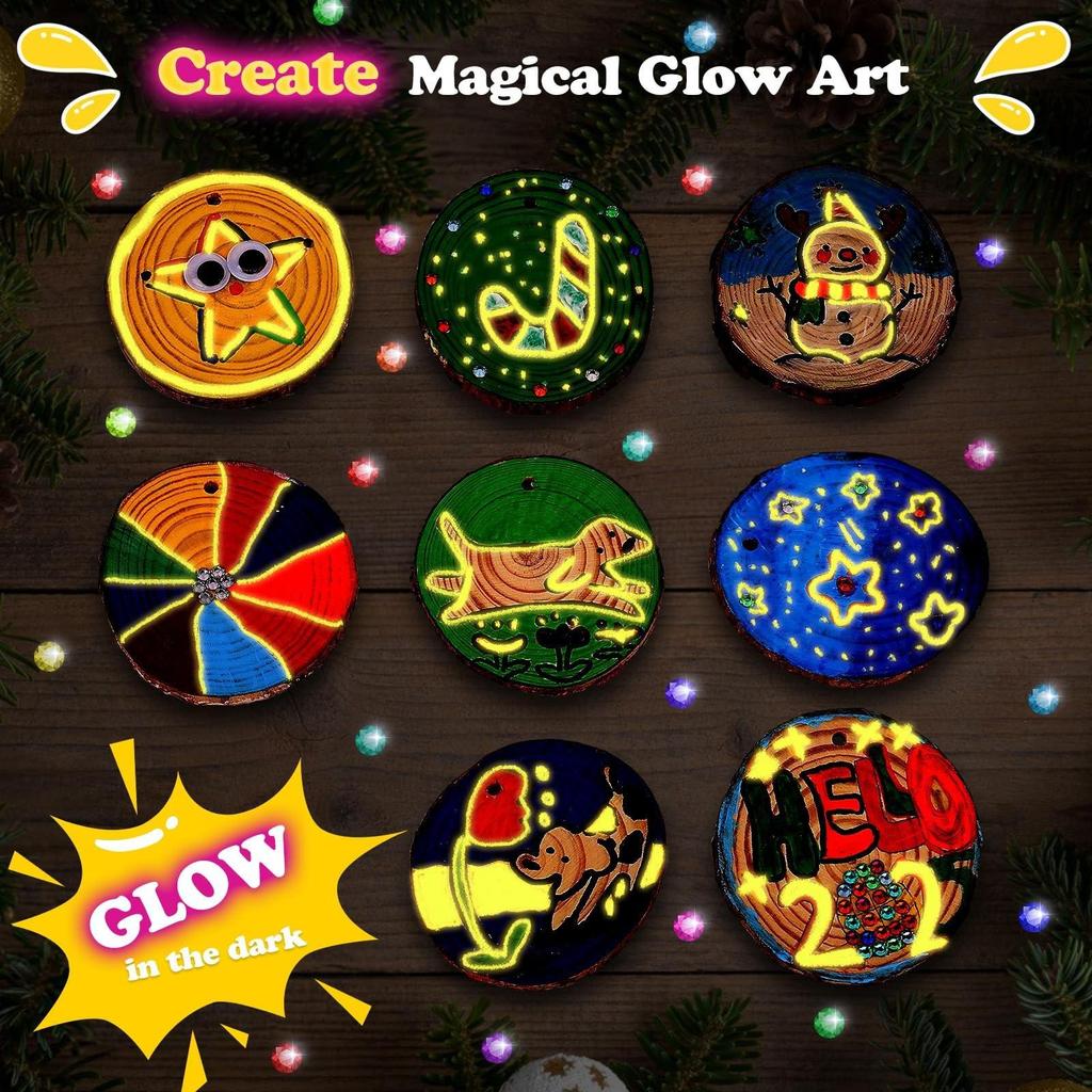 Wooden DIY coloring kit for children, handmade craft set with glowing decorations for holidays
