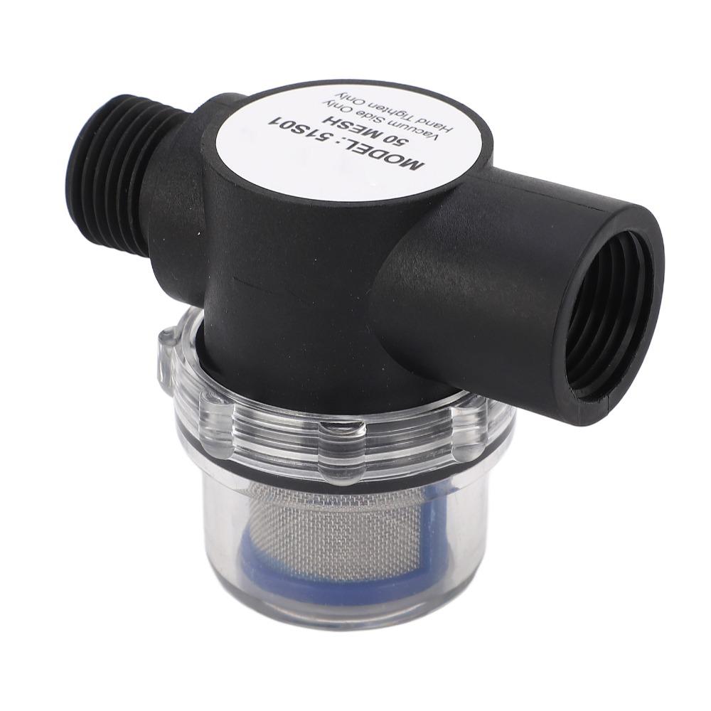 1/2in-14 Inline Filter Female Thread Black Water Pump Strainer Filter 50 Mesh Screen Plastic Strainer Filter RV Water Systems
