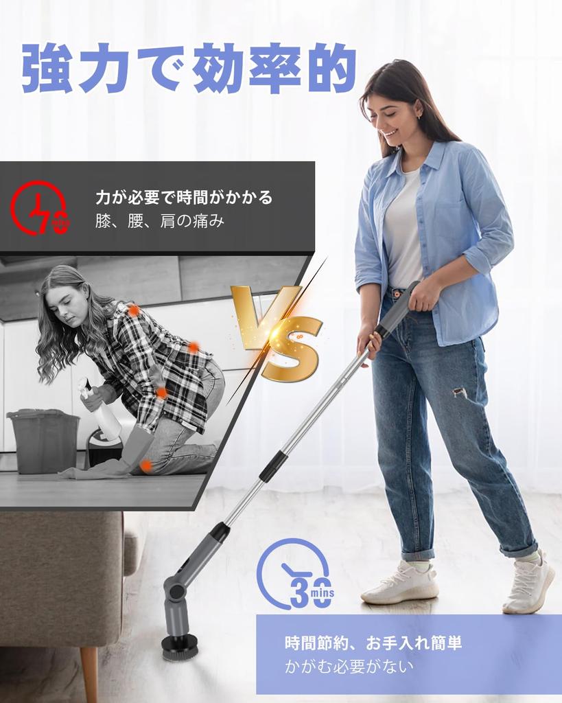 Tipkook Bath Polisher Battery Level Cordless Electric Cleaning Brush with 5000mAh IPX7 Adjustable Brush 8 Replacement Brushes Handheld Electric