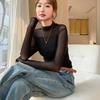 Weuiean High Neck Pullover Long Sheer Tulle Size Women's See-Through Top, Sleeve, Stretch, SCWS-55 (Black, M)