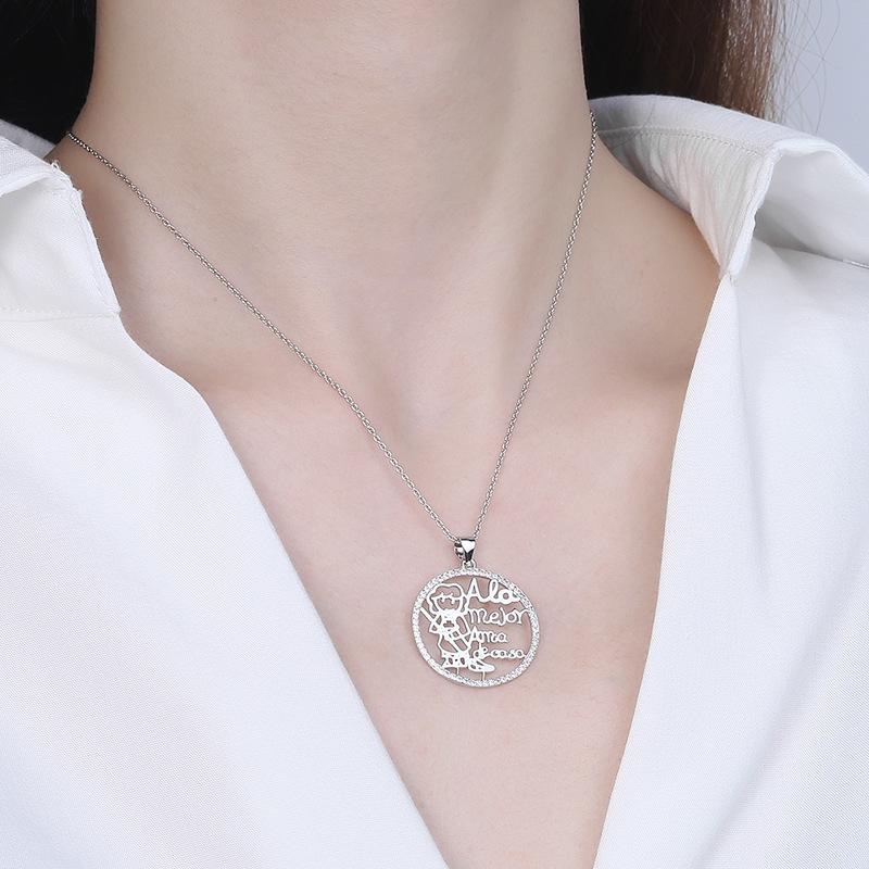 S925 Sterling Silver Mama Pendant Simple All-Match Cartoon Pendant Creative
