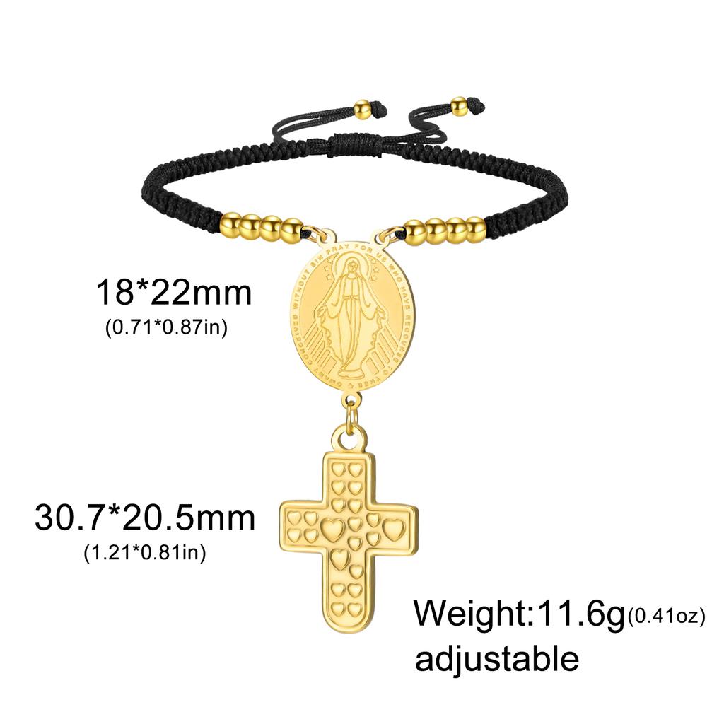 Teamer Saint Christopher Virgin Mary Emboss Heart Cross Pendant Beads Bracelet Stainless Steel Red Black Rope Chain Jewelry