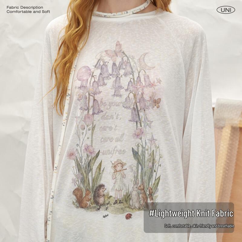 unifree Dreamy Forest Print Crew Neck T-Shirt