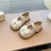Girls Lace Bow Pearl Decor Mary Jane Casual Leather Shoes