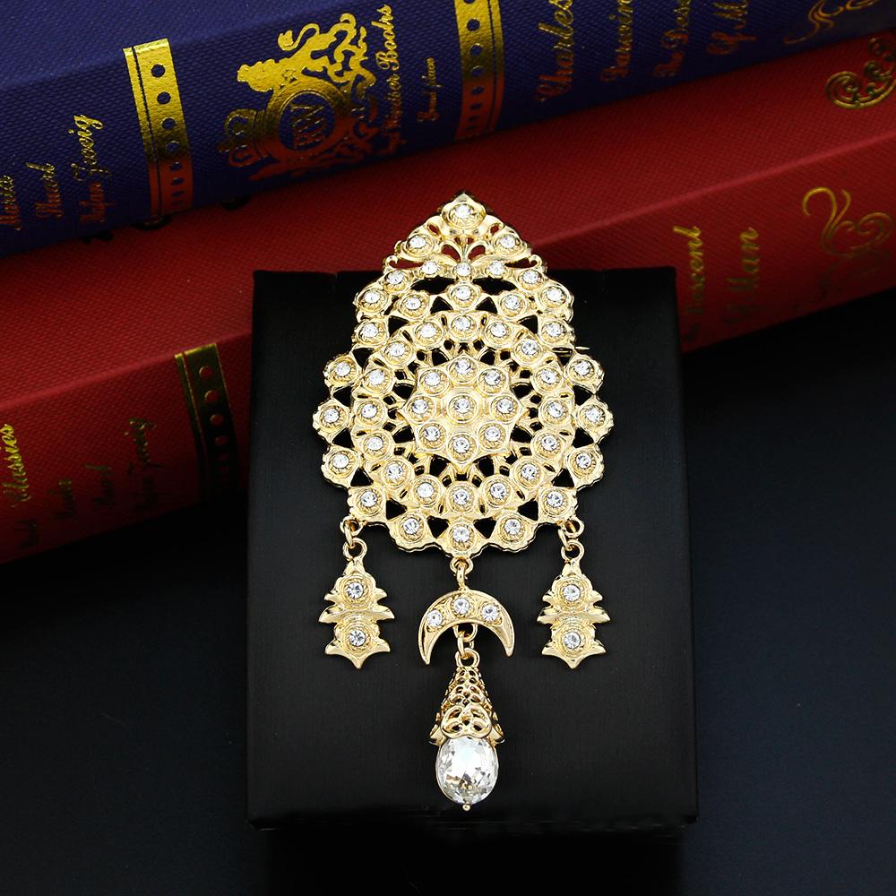 

Элегантная круглая брошь с цветком золотого цвета, женские ювелирные изделия, подвесная брошь с кристаллом Луны белый