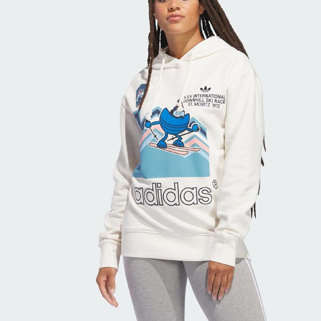 Adidas Originals Holiday Hoodie With Cartoon Print Women Tops Pink White IT1741