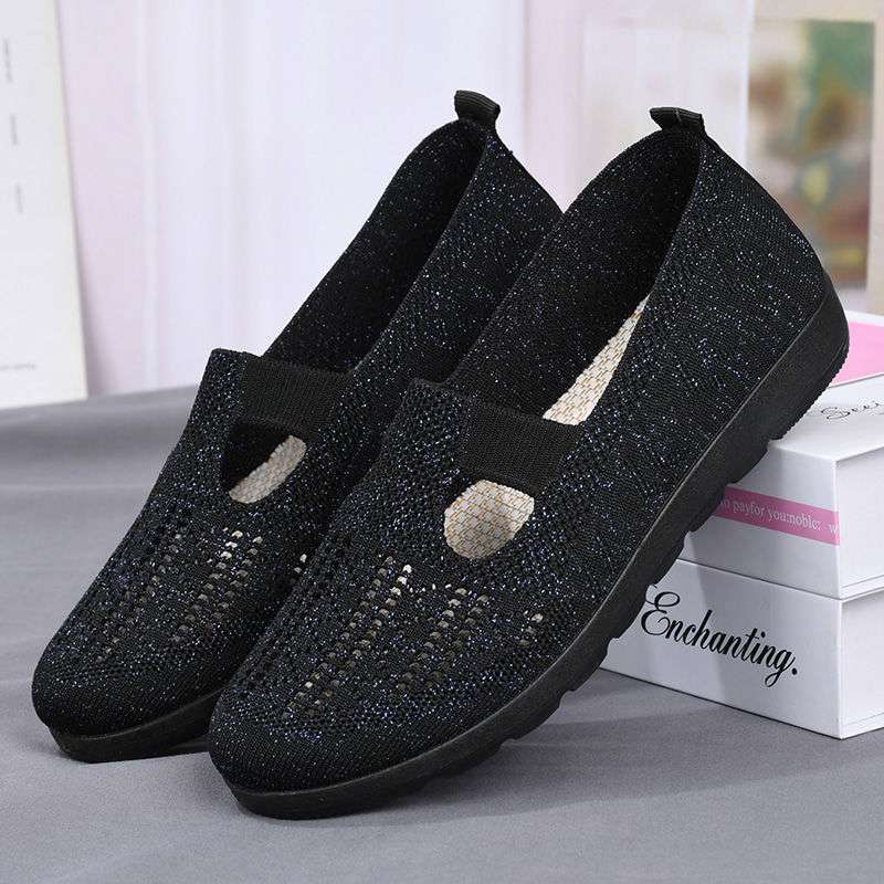 

Летние старые северные тканевые туфли женские полые сетчатые дышащие на одной педали туфли для мам мягкая подошва нескользящие для пожилых женщин 41 чёрный