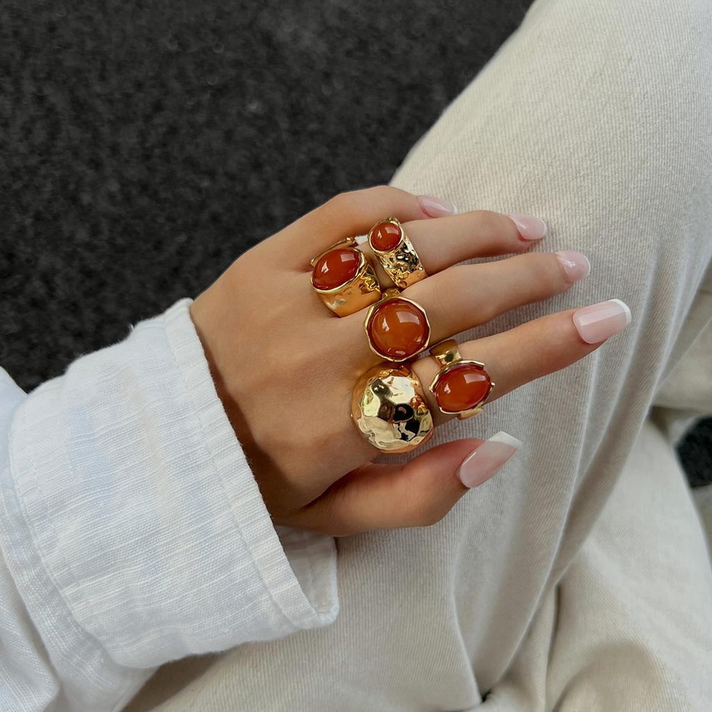 Mix and Match Stacked Gemstone Ring Set for Women, Retro Niche Percussion Open Ring Jewelry.