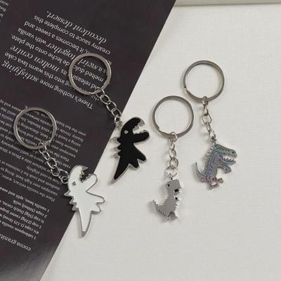 Adorable Dinosaur Couple Keychain - Cartoon Metal Pendant Backpack Accessory Gift
