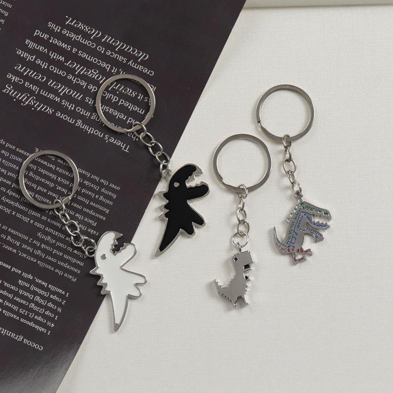 Adorable Dinosaur Couple Keychain - Cartoon Metal Pendant Backpack Accessory Gift