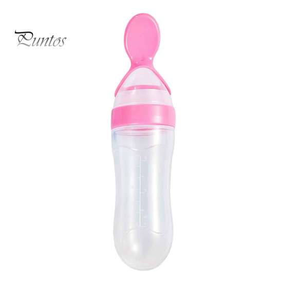 Infant Complementary Food Feeder Baby Silicone Squeeze Spoon, Single-handed Rice Cereal Bottle with Flow Control, Easy Clean Dispensing Spoon