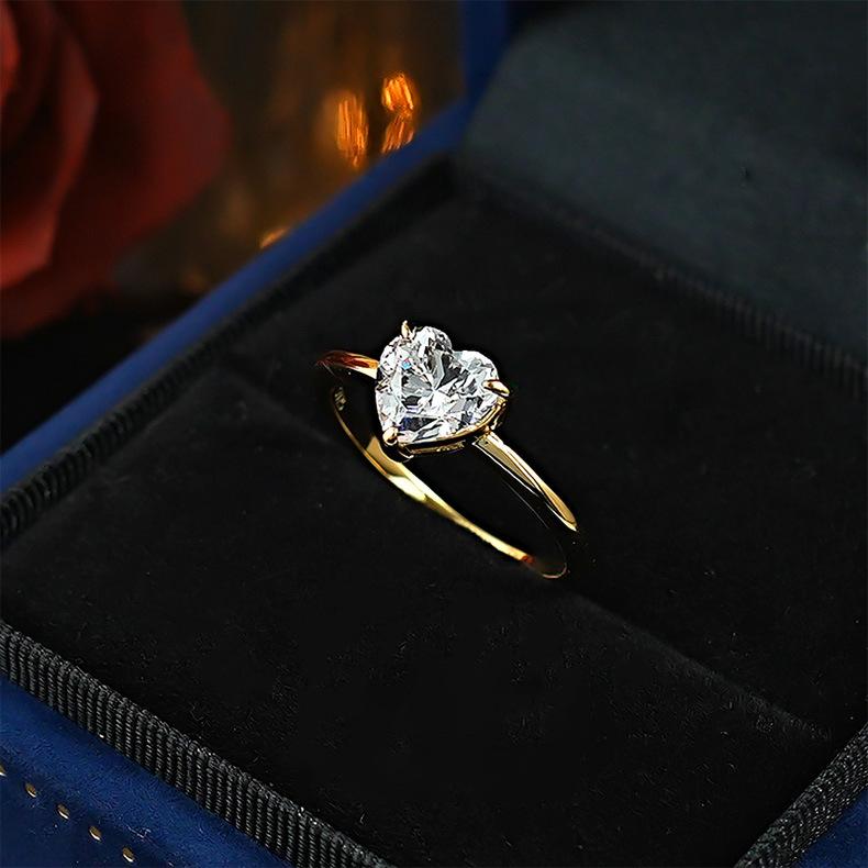 New Heart-shaped Flash Zircon Single Diamond Simple Love Open Ring Women's Exquisite Party Daily Versatile Ring 2026