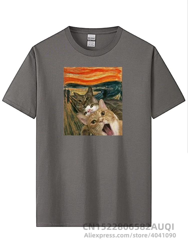 High Quality T-shirt 100% Cotton T Shirt Cat Pattern Printed T-shirt Casual Cool O-neck Tshirt Loose Male Tees Tops