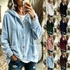 Autumn Winter Solid Color Casual Fashion Button Hooded Gold Velvet Long Sleeve Cardigan Coat Women