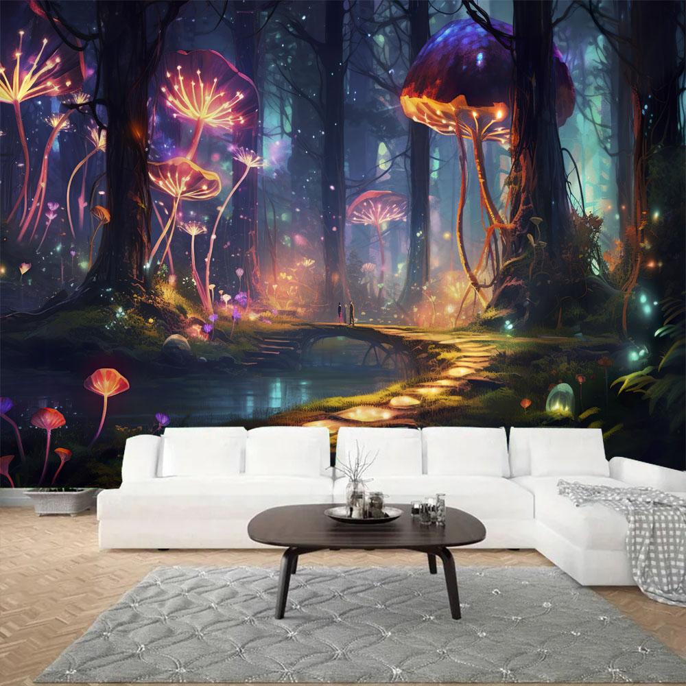 Fairy Tale Forest Tapestry Wall Hanging Psychedelic Mushroom Background Poster Home Dormitory Studio Decoration Fabric Mural