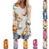 Women's Fashionable Casual Long-Sleeved Easter Print V-Neck Mid-Length Top