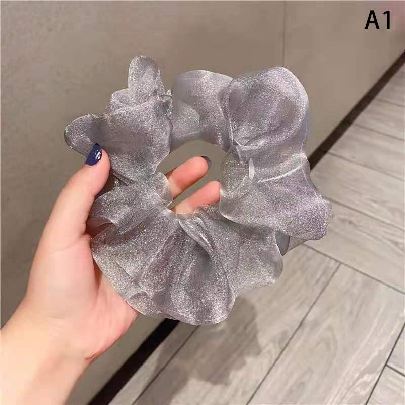 Reflective Mesh Oversized Scrunchies Big Rubber Hair Ties Plain Elastic Hair Bands Girl Ponytail Holder Women Hair Accessories