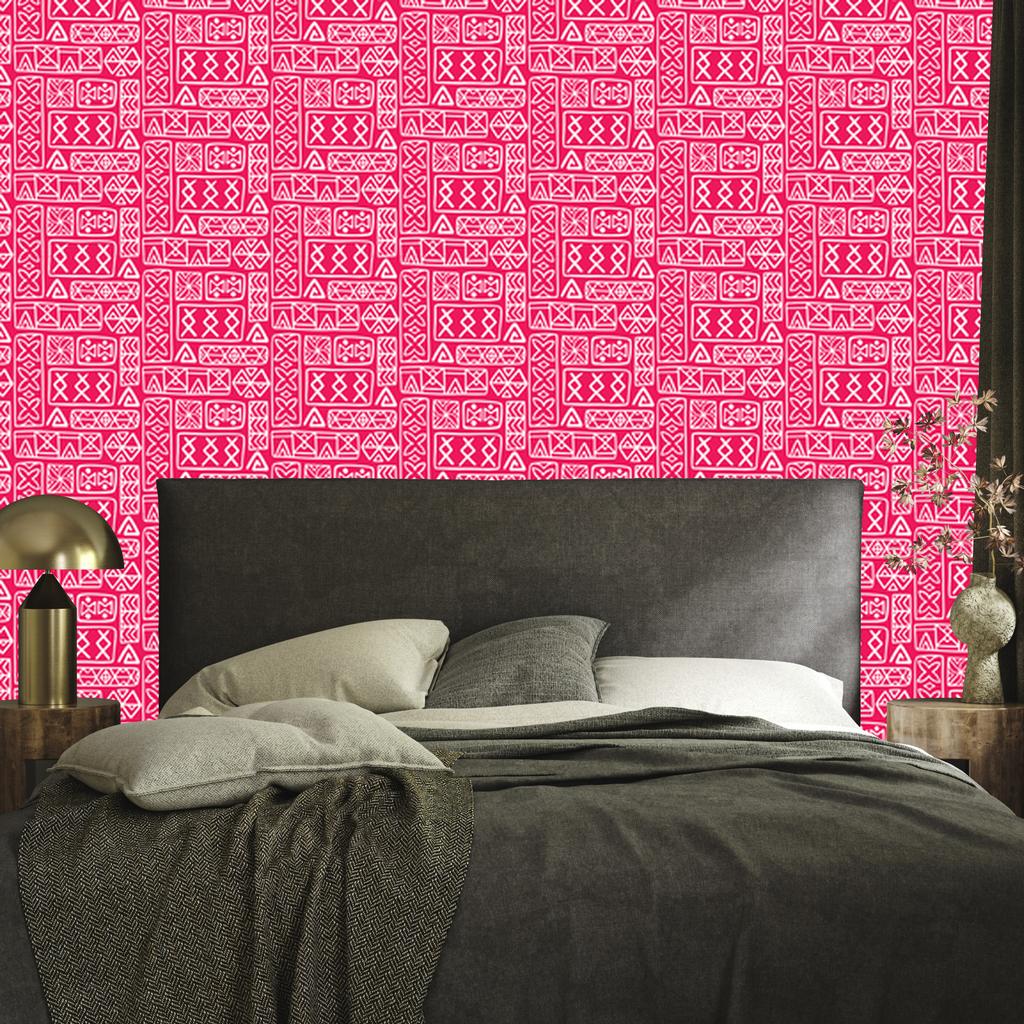 Polynesian Geometric Pattern Wallpaper Powder Pink and Rose 50x1000