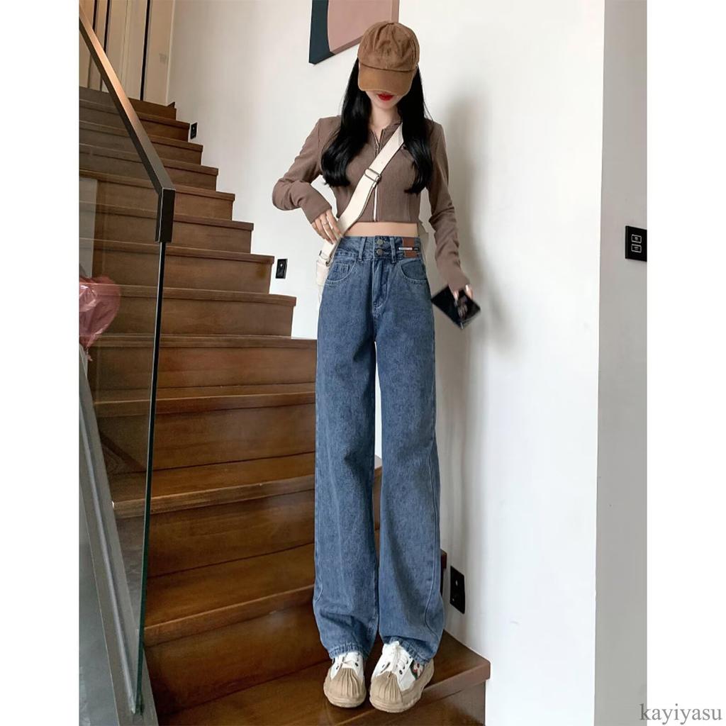 inotenka Denim High for Dark Women's Pants, Jeans, Trousers, Slacks, Waist, Leg-Slimming, Soft, Casual, Stylish, Commuting, School, M-2XL (2XL Blue)