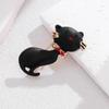 Unisex Black Cat Brooch with Rhinestones Enamel Animal Pin Perfect for Jackets and Coats