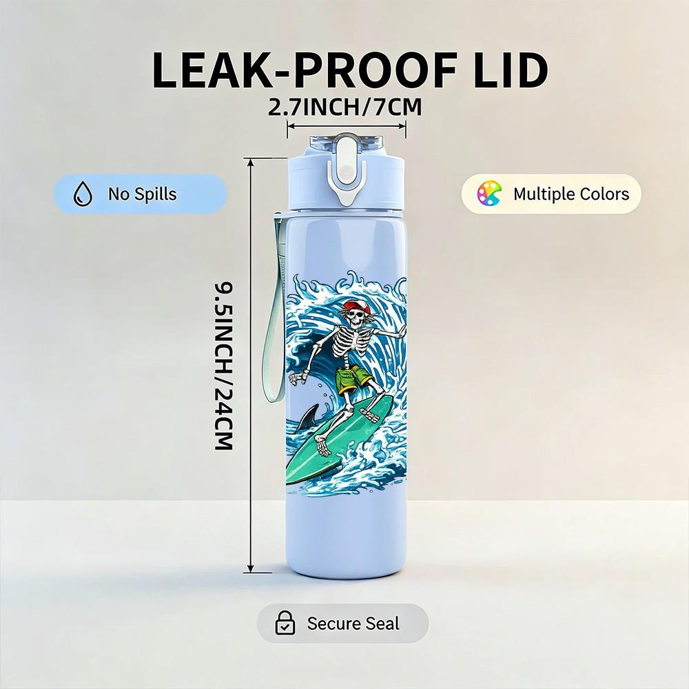 1PC Big Ocean Surfing Wave Art Print 750ml Color Plastic Sports Water Bottle Leakproof Flip Straw Lid Suitable for Sports Office Home Use