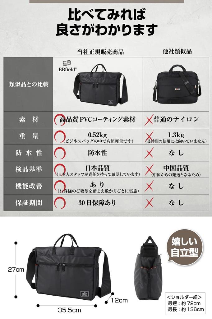 [BB Field] Business Bag for Men, Shoulder Bag, Lightweight, Large Capacity, Crossbody, A4, Water Repellent, Job Hunting, Unisex, BM2301 (Black)