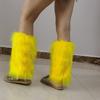 Fuzzy Boot Cuffs Leg Warmer for Women Girl Aesthetic Vintage Solid Color Bright Yellow Plush Leg Cover Knee Length Socks