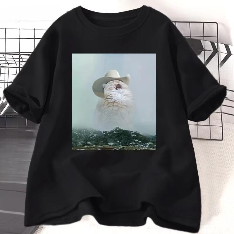Cowboy Cat Tshirt Funny Crazy Cat Printed Tshirt WOMEN Unisex Cotton Short Sleeve T Shirt Summer Unisexs Clothing Graphic Tees Tops