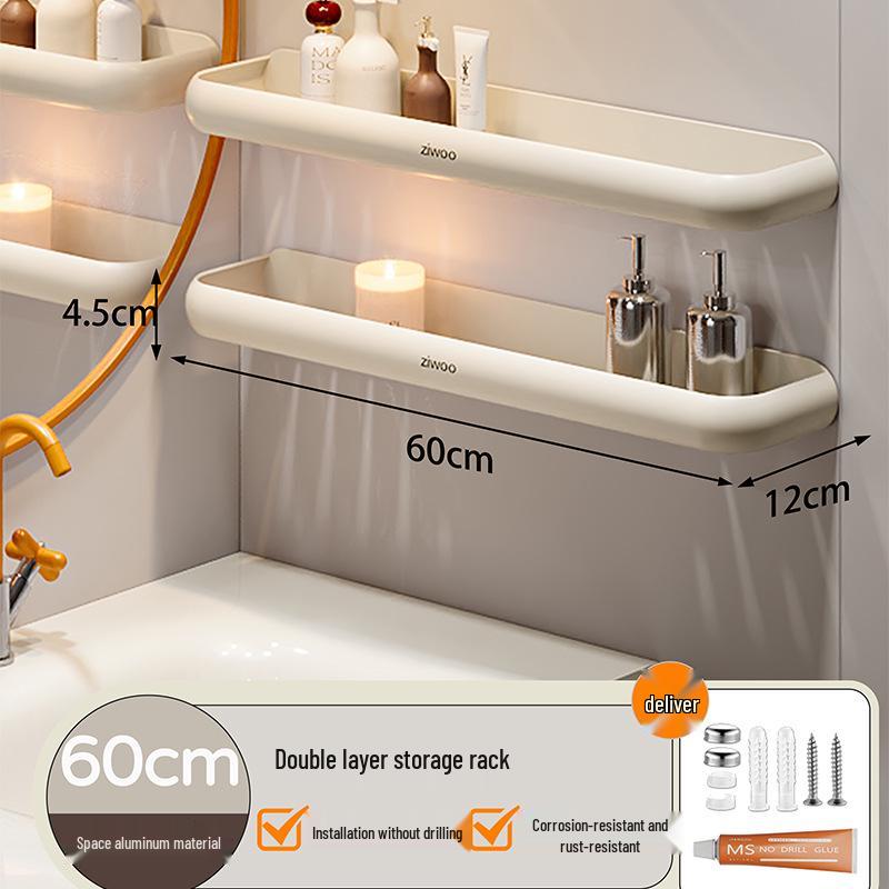 Wall-Mounted Punch-Free Bathroom Shelf for Toiletries and Vanity Storage