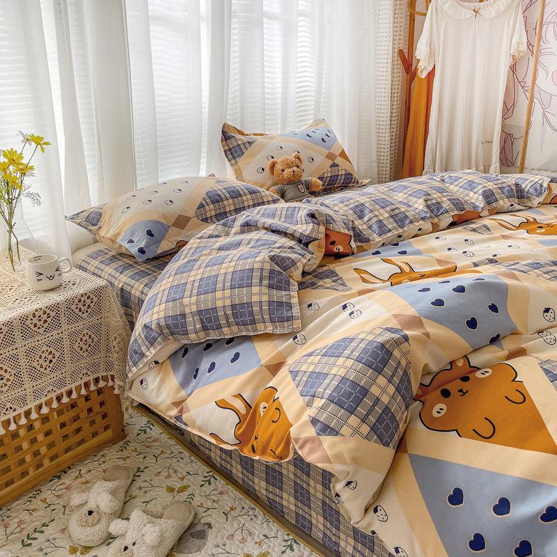 Thickened Four-piece Cotton Bedding Four-piece Cotton Single and Double Quilt Cover Three-piece Dormitory