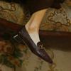 Krazing Pot Sheepskin Round Toe Chunky Heels Autumn Summer Shoes Slip On Women Retro Fashion Pumps