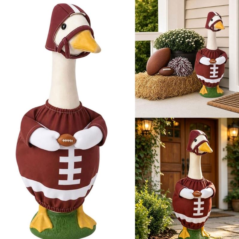 Dress a Decorative Lawn Bird for Football Season with a Helmet Headpiece and Coordinated Uniform Body Cover Costume Set
