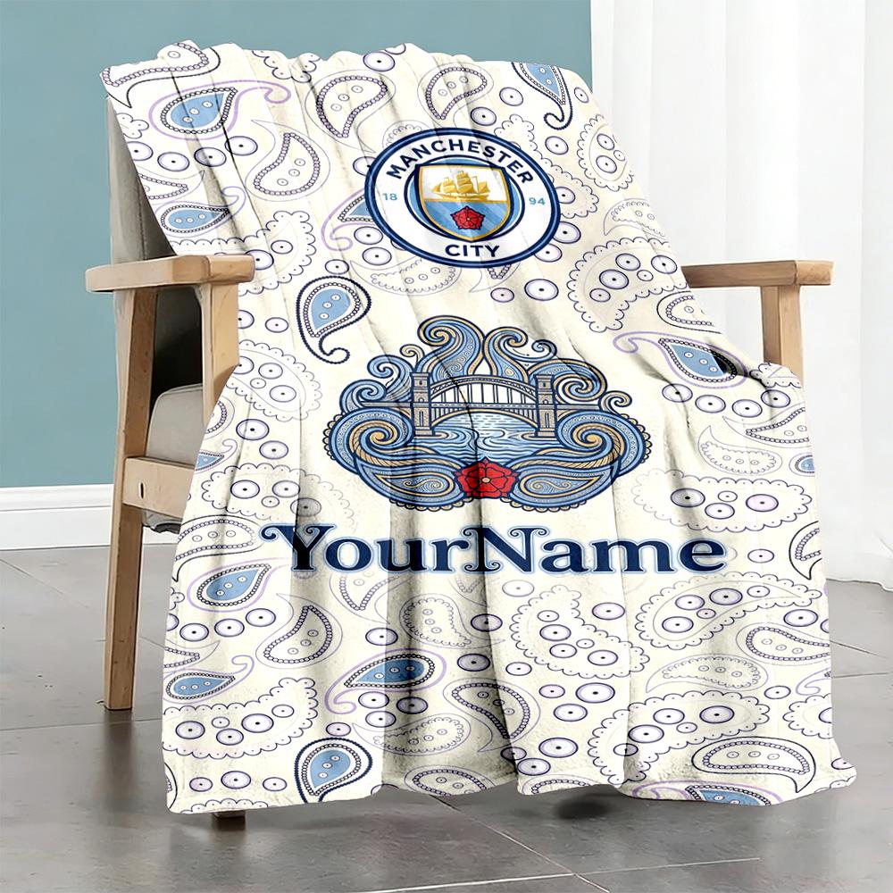 Manchester City 55 Personalized Text Blanket Lightweight Customizable Blanket Warmthful Decor Suitable for Sofa Office Chair Bed Picnics
