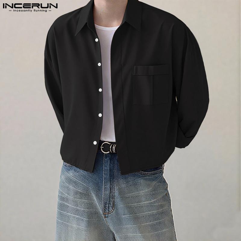 INCERUN S-5XL Men Turn Down Collar Long Sleeve Buttons Loose Casual Shirts Tops